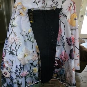 Black Jeans with Floral Embellishments